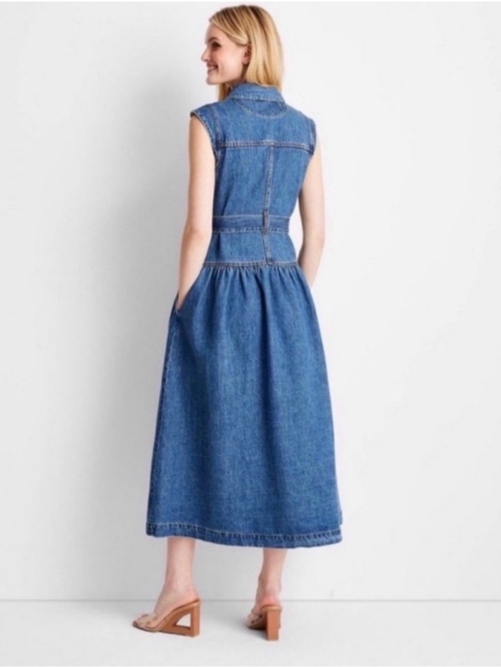 Future Collective with Jenee Naylor Medium Wash Denim Button-Front Midi Dress - Picture 2 of 4